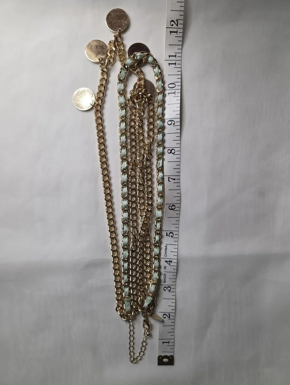 Gold-Tone‎ Layered Chain Necklace with Mint Accents